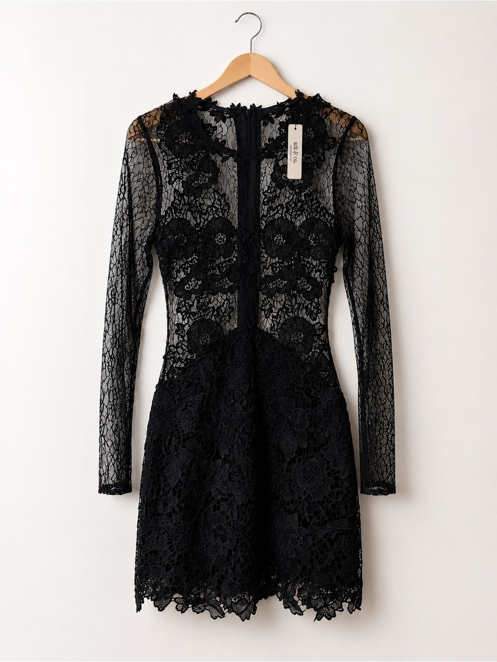 Ark & Co Black Floral Lace Long-Sleeve Mini Dress